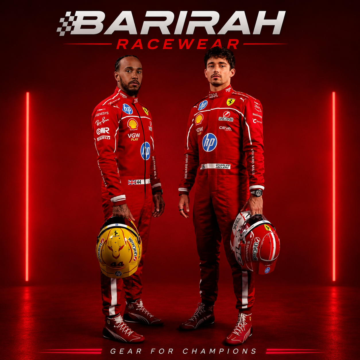 Scuderia Ferrari F1 Racing Suit 2026 | Lewis Hamilton & Charles Leclerc Driver Overall | Barirah Racewear Premium FIA-Style Motorsport Race Suit | Red Performance Racing Suit