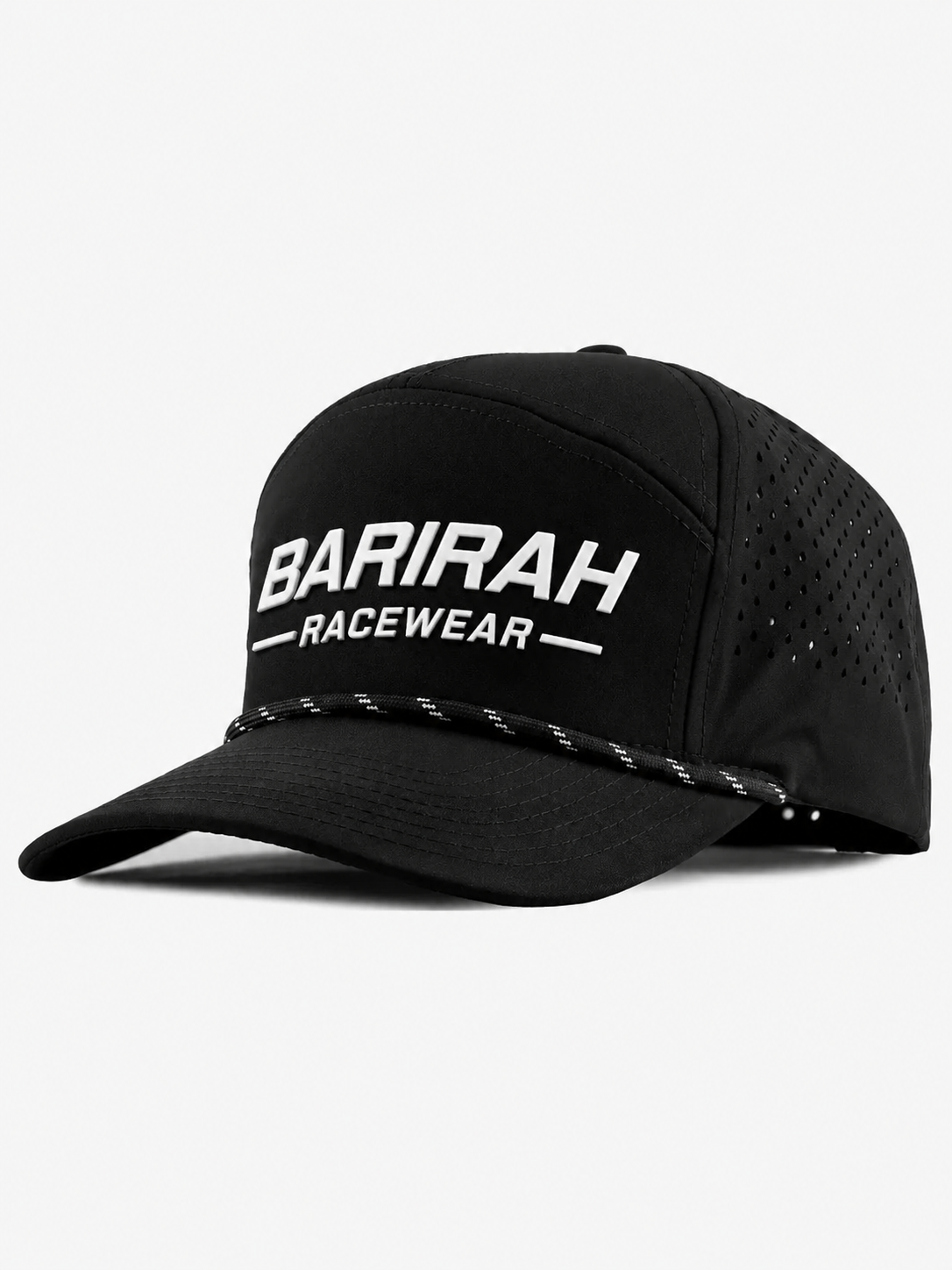 Barirah Racewear Performance Trucker Cap – Black Snapback Hat with Rope Detail