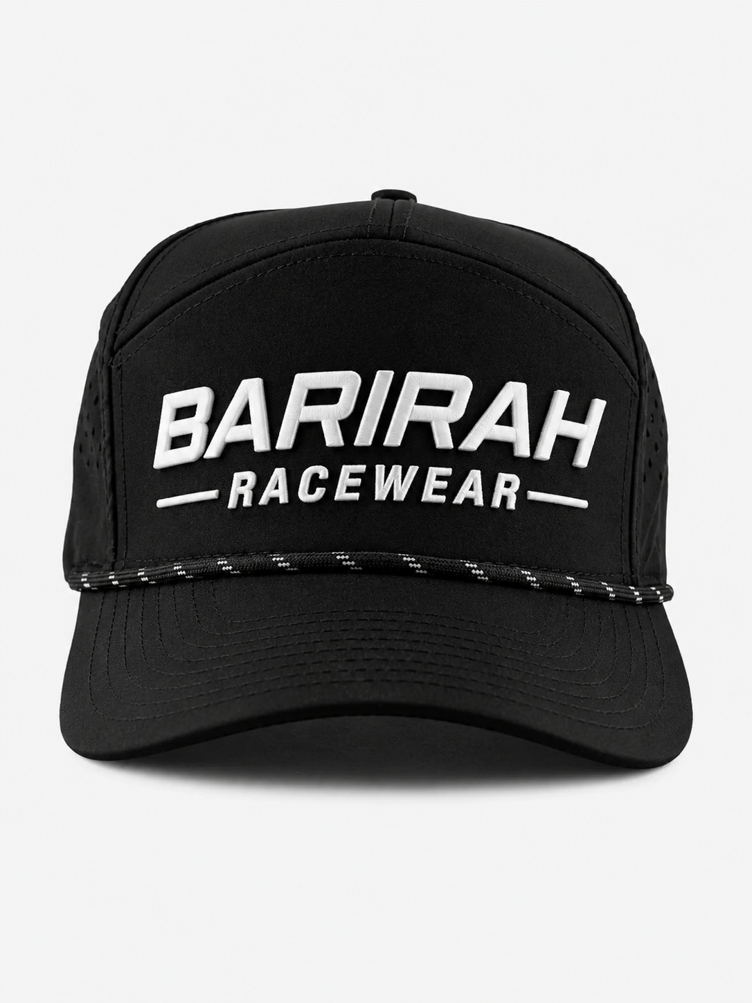 Barirah Racewear Performance Trucker Cap – Black Snapback Hat with Rope Detail