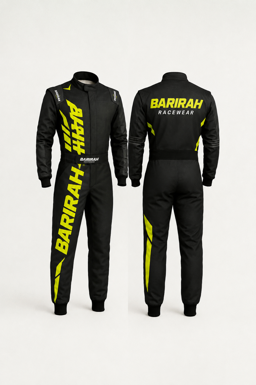 Barirah Racewear Black & Neon Yellow Custom Racing Suit | Professional Motorsport Overall