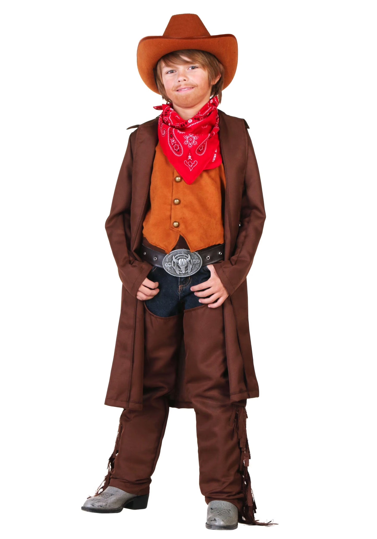 Kids Cowboy Costume Set | Western Sheriff Dress-Up Outfit with Hat, Bandana, Vest, Chaps & Belt | Children's Halloween & Cosplay Costume