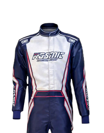 Kosmic Kart Racing Suit 2022 | Professional FIA-Style Go-Kart Racing Overall | Navy Blue & White Performance Driver Suit