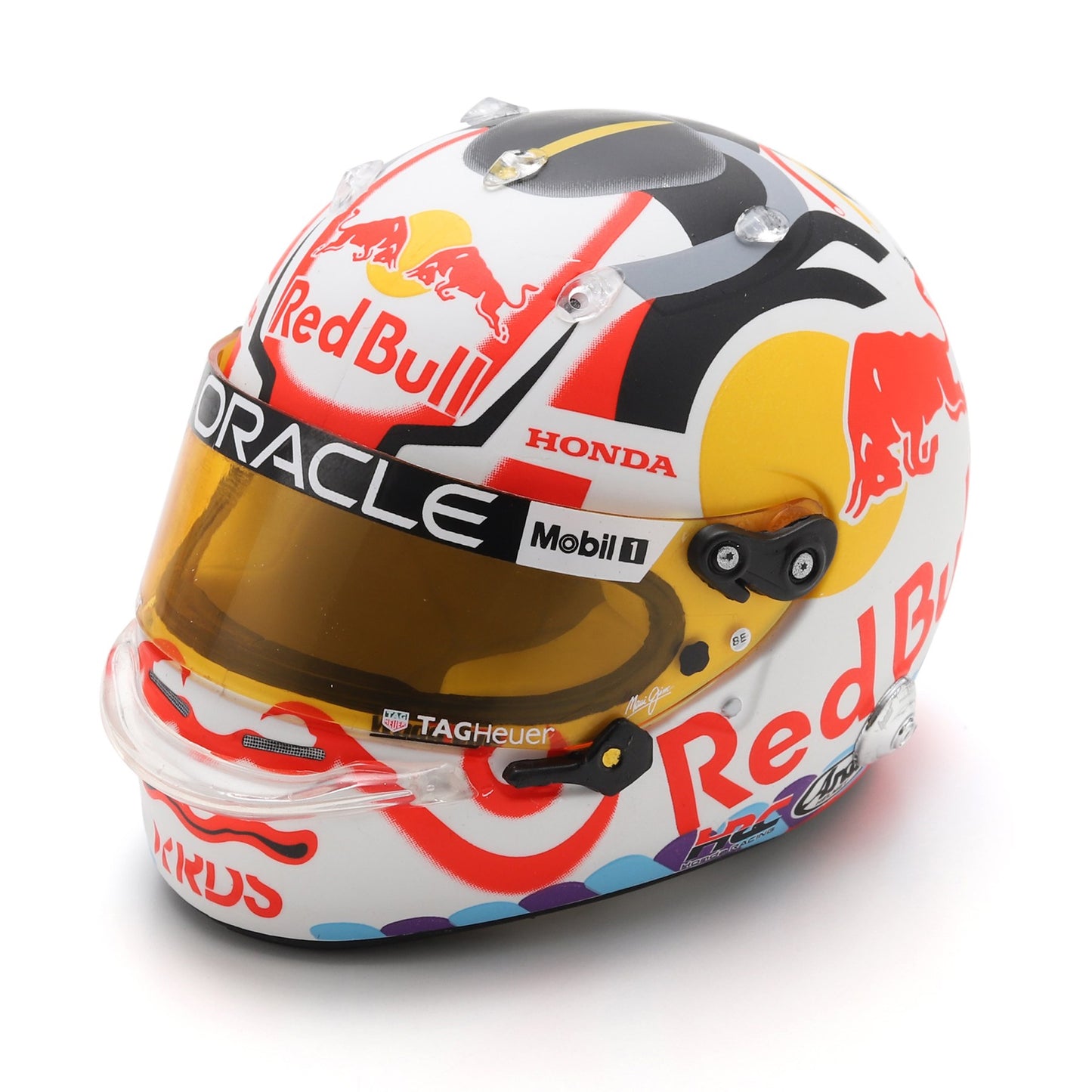 Red Bull Honda Racing Arai Full Face Helmet – White/Orange – Motorsport Replica Helmet with Gold Visor