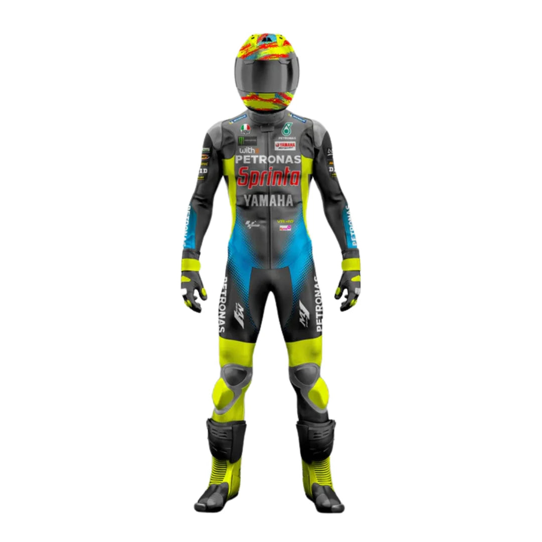 Petronas Sprinta Yamaha MotoGP Leather Racing Suit | Professional Motorcycle Riding Suit | CE Armor Protective Biker Suit | Black, Grey, Blue & Fluorescent Yellow