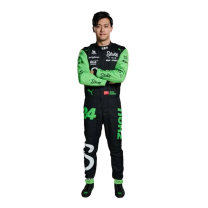 Zhou Guanyu 2024 Stake F1 Team Kick Sauber Racing Suit – Black & Green Motorsport Replica