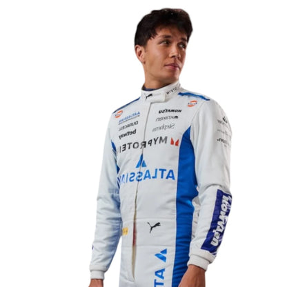 Alex Albon 2025 Williams Racing F1 Race Suit Replica – White/Blue – Formula 1 Driver Racing Suit