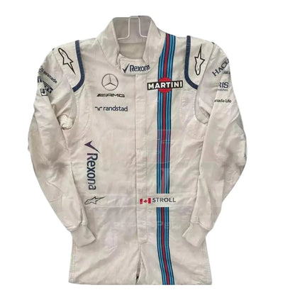 Williams Martini Racing 2017 Lance Stroll Formula 1 Race Suit – White Mercedes AMG Petronas F1 Replica Fireproof Racing Suit