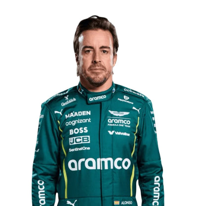 Fernando Alonso Aston Martin Aramco F1 Racing Driver Suit with Helmet – Premium Racing Costume Replica