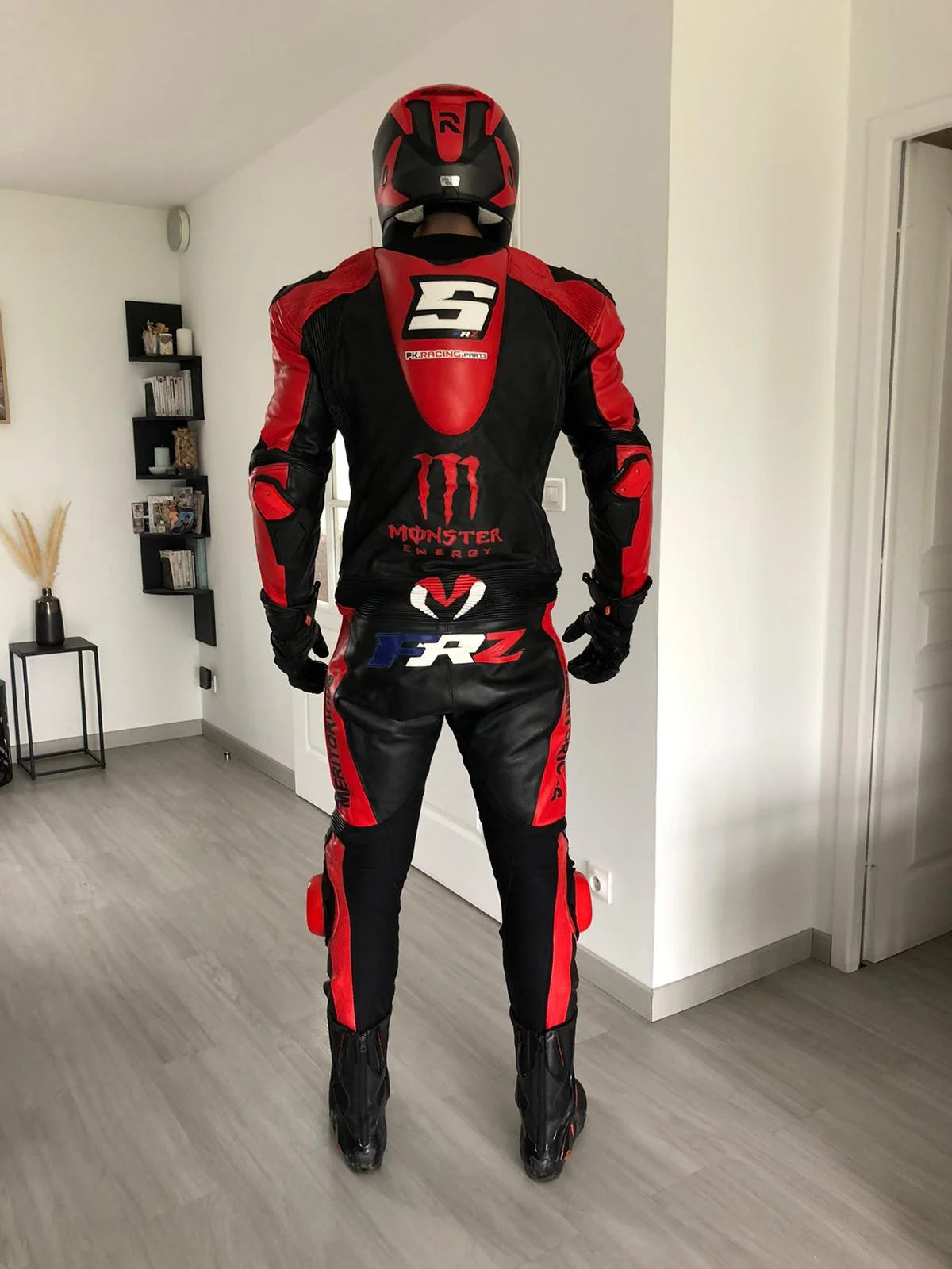 Custom Motorcycle Racing Leather Suit - Black & Red