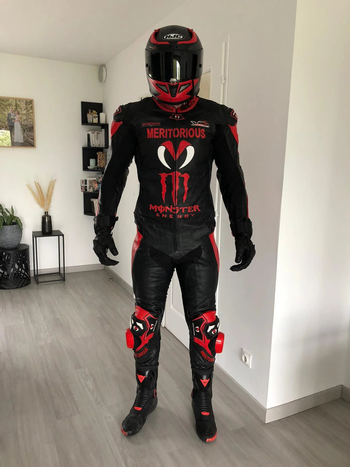 Custom Motorcycle Racing Leather Suit - Black & Red