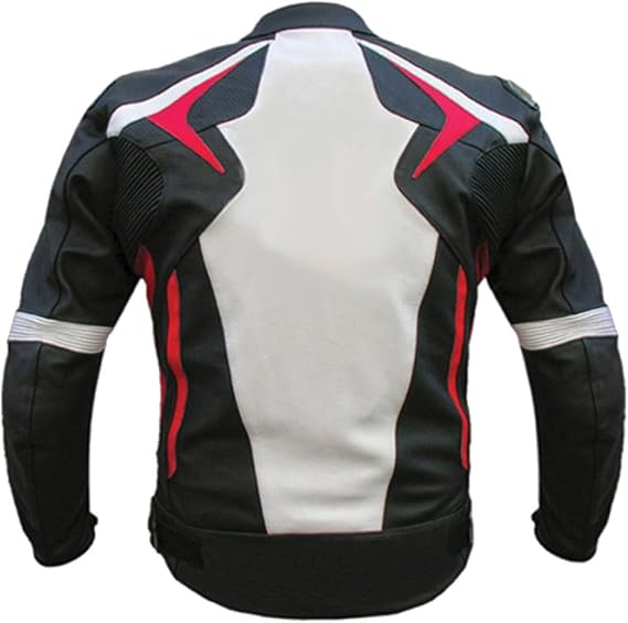Men's Premium Cowhide Leather Motorcycle - White Black Red CE