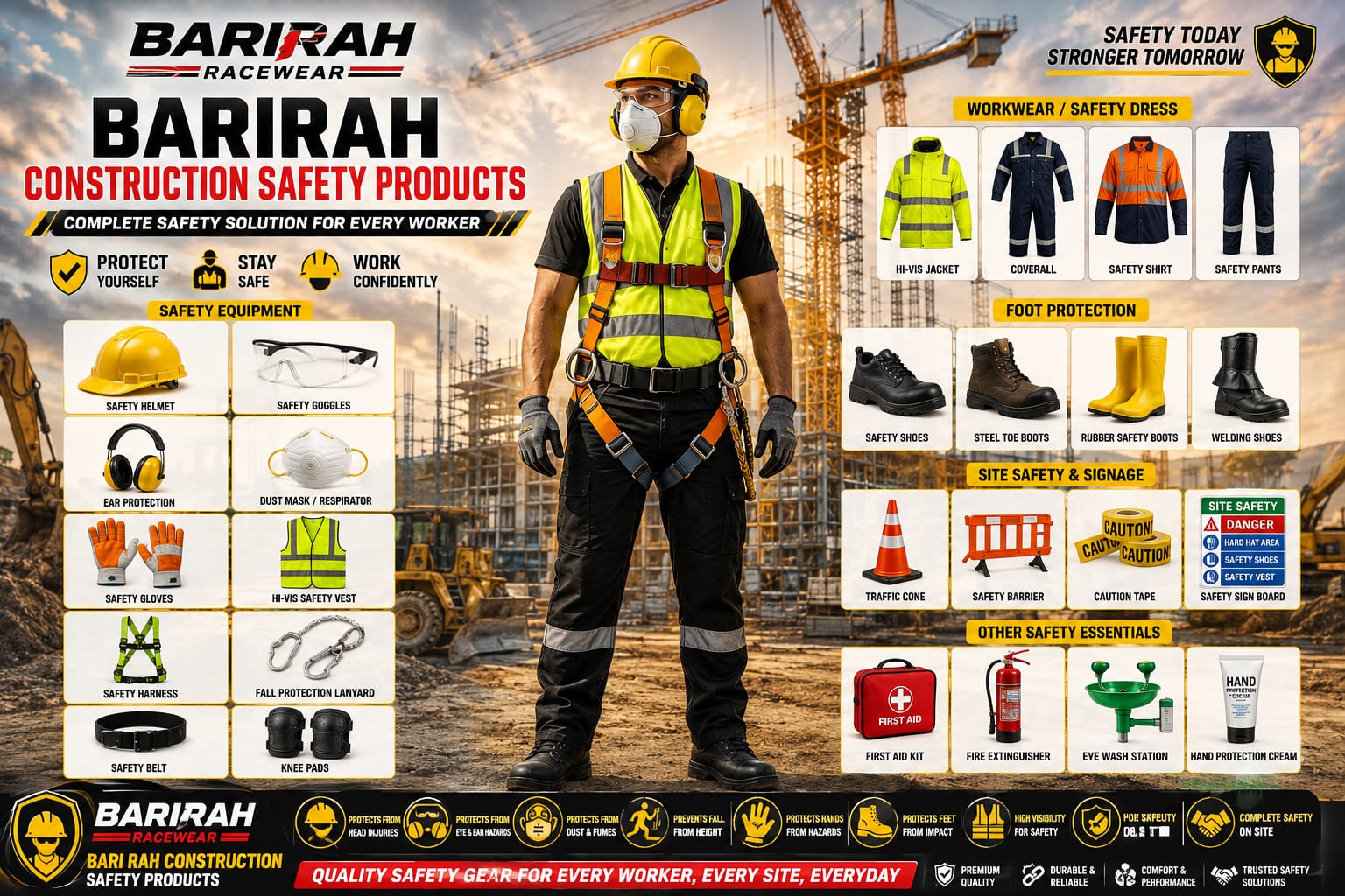 Barirah Construction Safety Products | Industrial PPE Equipment & Workwear Collection | Hard Hats, Hi-Vis Safety Gear, Harnesses, Safety Boots & Site Protection