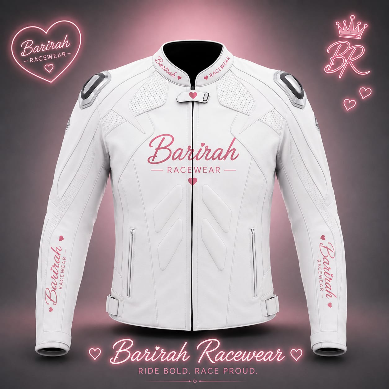 Barirah Racewear Women's Premium Motorcycle Leather Jacket | CE Armor Riding Jacket | Protective Biker Jacket | White & Pink