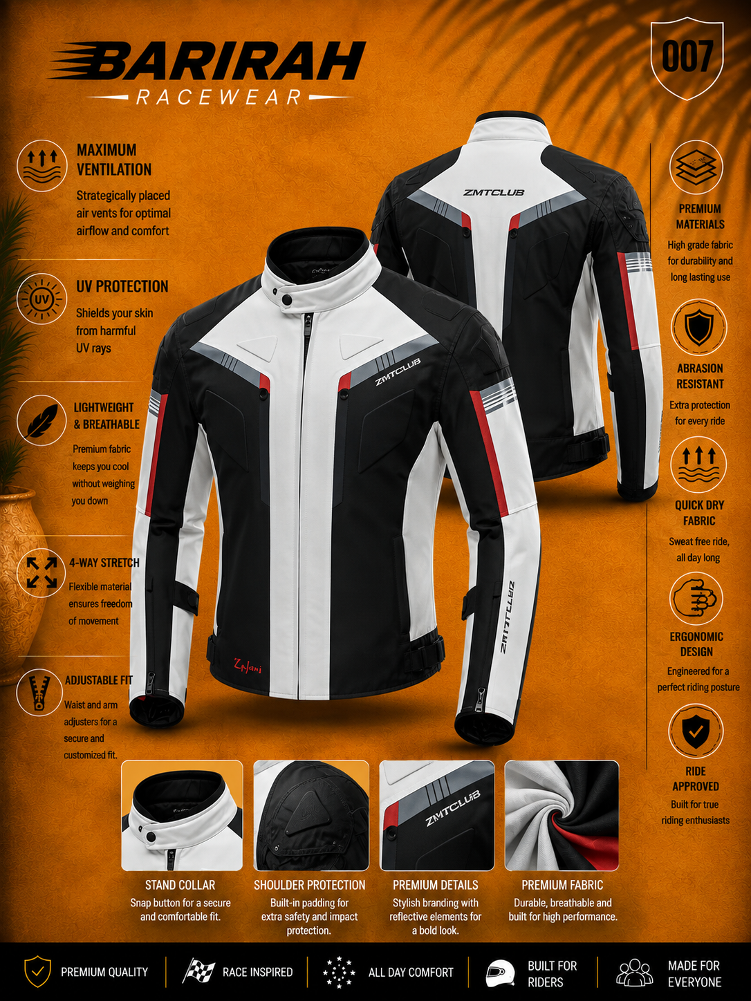 Men’s All-Season Motorcycle Jacket - 600D Cordura Armored