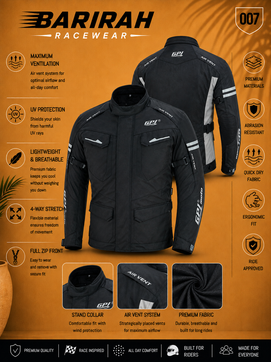 Men’s All-Season Premium Waterproof Motorcycle - Full Black