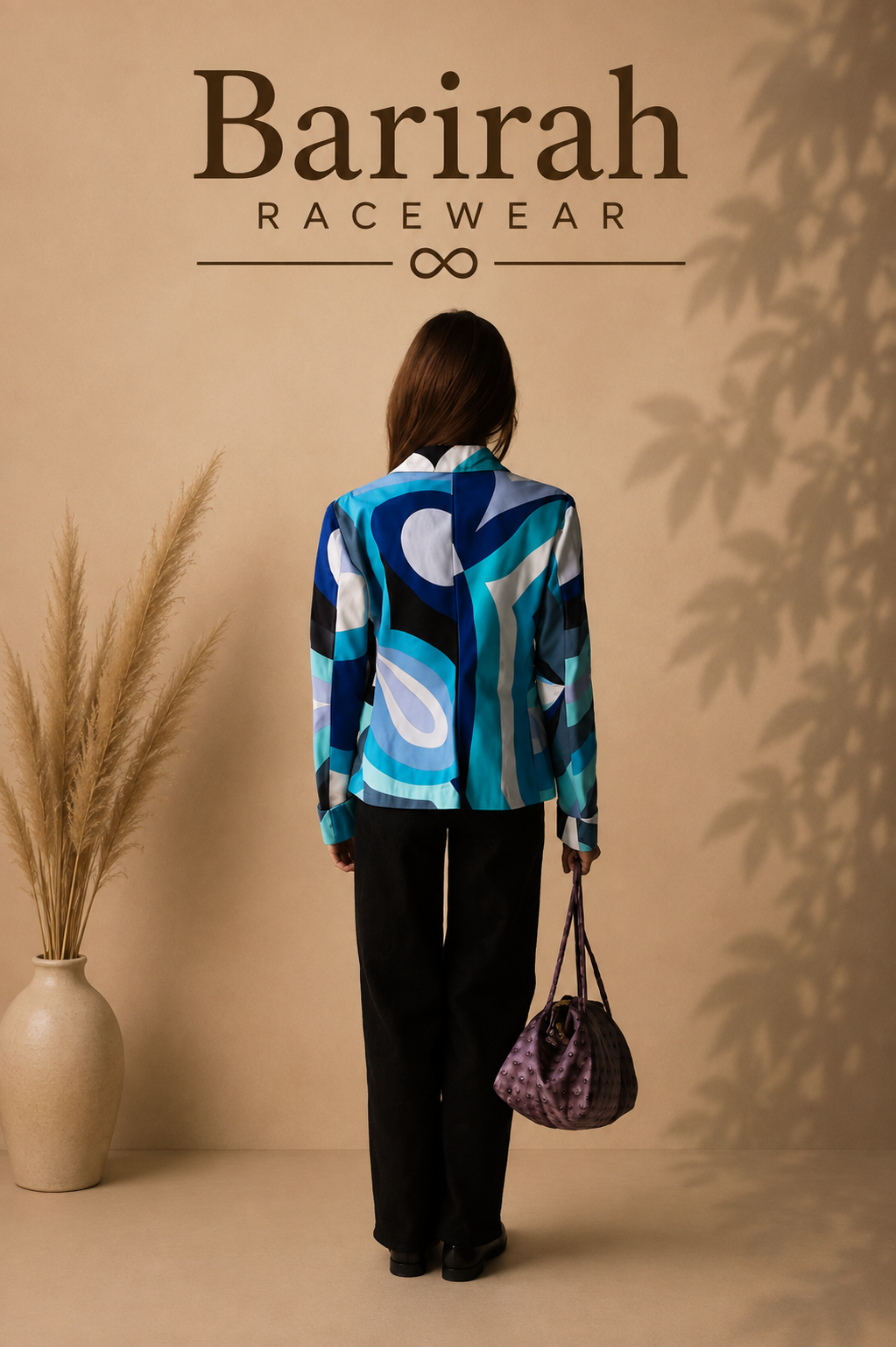 Barirah Racewear Women’s Abstract Geometric Tailored Blazer – Blue & Turquoise