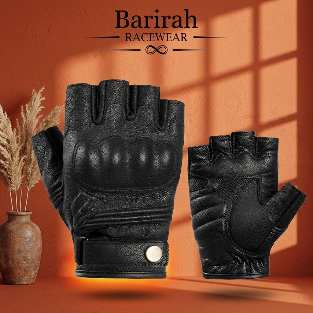Genuine Leather Half-Finger Motorcycle Gloves | Barirah Racewear