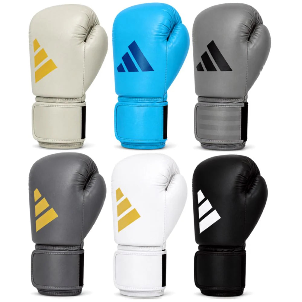 Adidas Speed 50 Boxing Gloves | Professional Training & Sparring Gloves | High-Density Foam Wrist Support Gloves for Boxing, MMA, Muay Thai & Kickboxing | White, Black, Grey & Blue