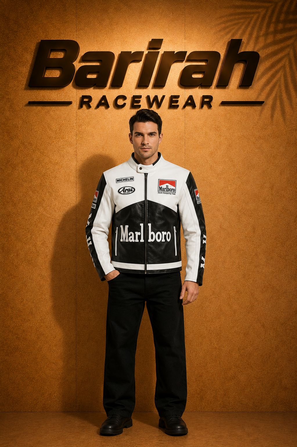 Marlboro White & Black Leather Biker Jacket