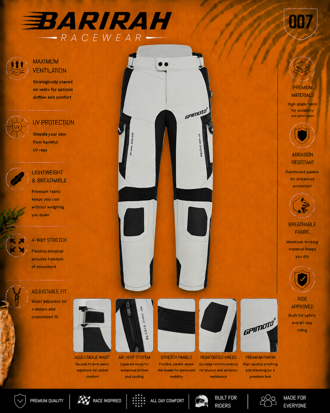 GPI MOTO Motorcycle Cargo Pants for Men Regular Fit Riding Pants