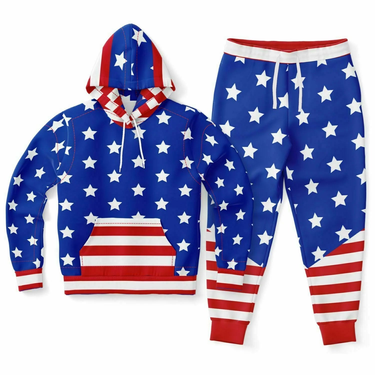 Barirah Racewear Unisex American Flag Hoodie & Jogger Tracksuit Set | Premium Pullover Hoodie with Matching Sweatpants | USA Stars & Stripes Casual Streetwear Lounge Set | Red, White & Blue