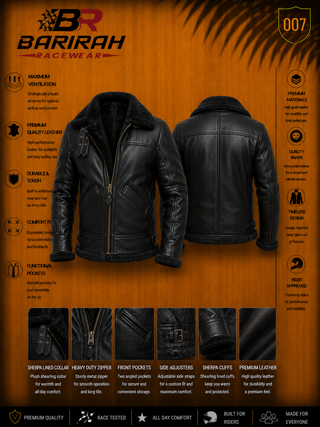 Barirah Racewear Men’s Genuine Leather Motorbike Jacket