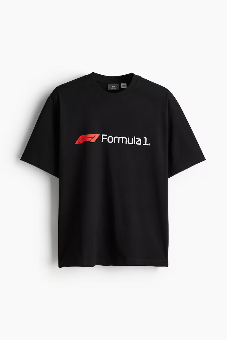 Formula 1 Logo Graphic T-Shirt | Men's Black Motorsport Fan Tee | Premium Cotton Crew Neck Casual Racing Shirt