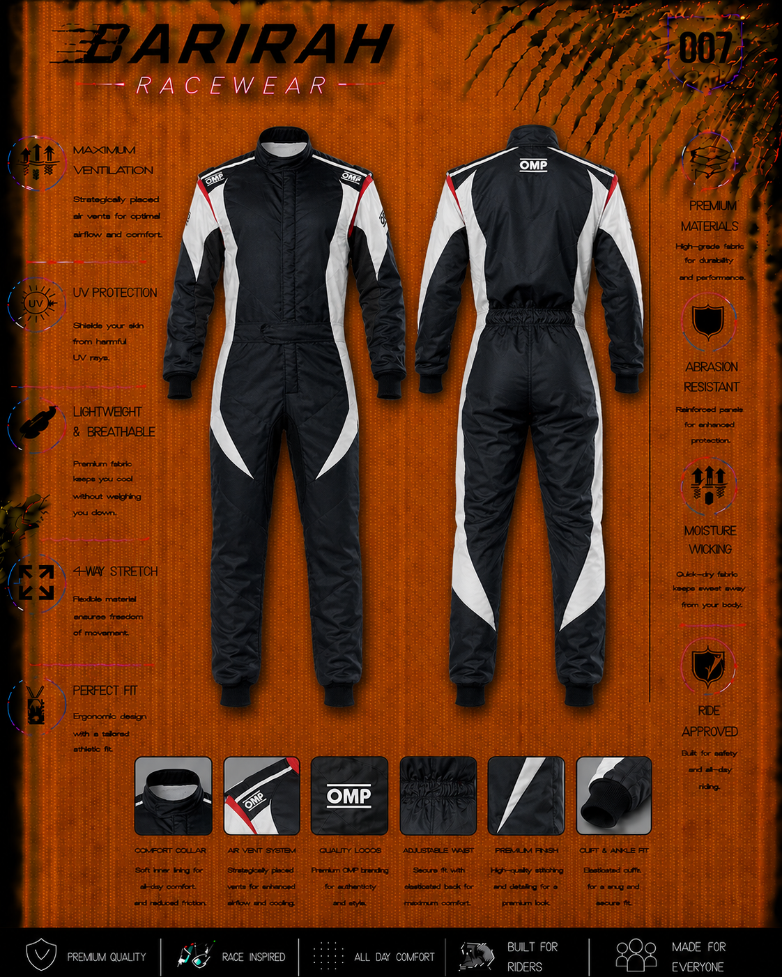 OMP Style Kart Racing Suit Digital Printed - Lightweight &amp