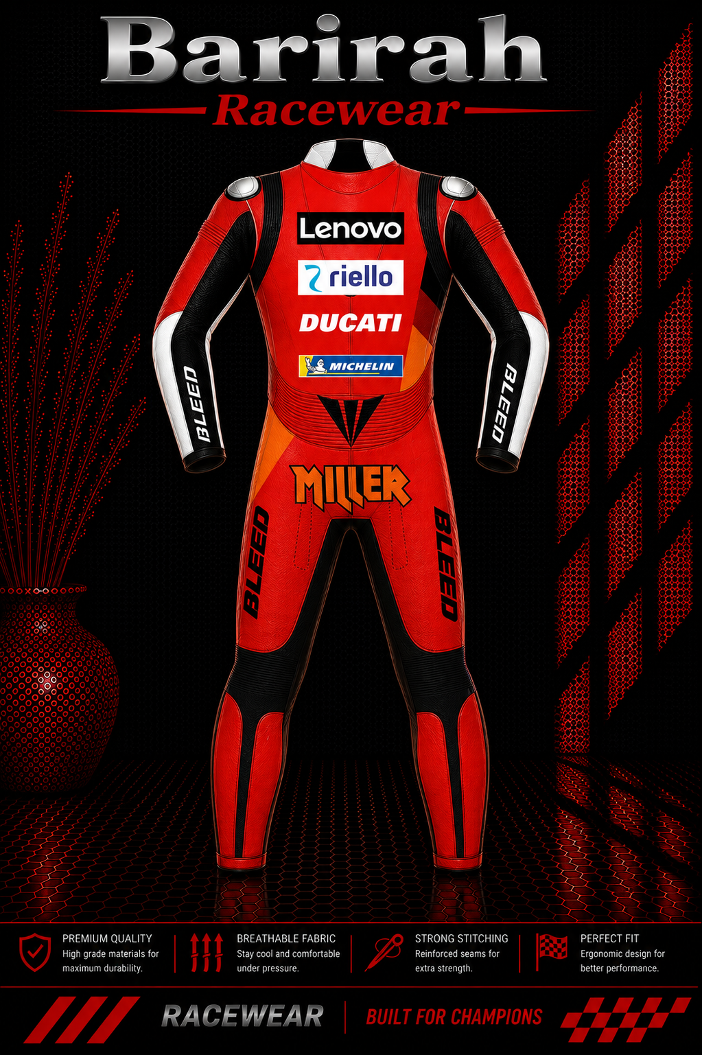 2021 Jack Miller Ducati Lenovo MotoGP Leather Racing Suit