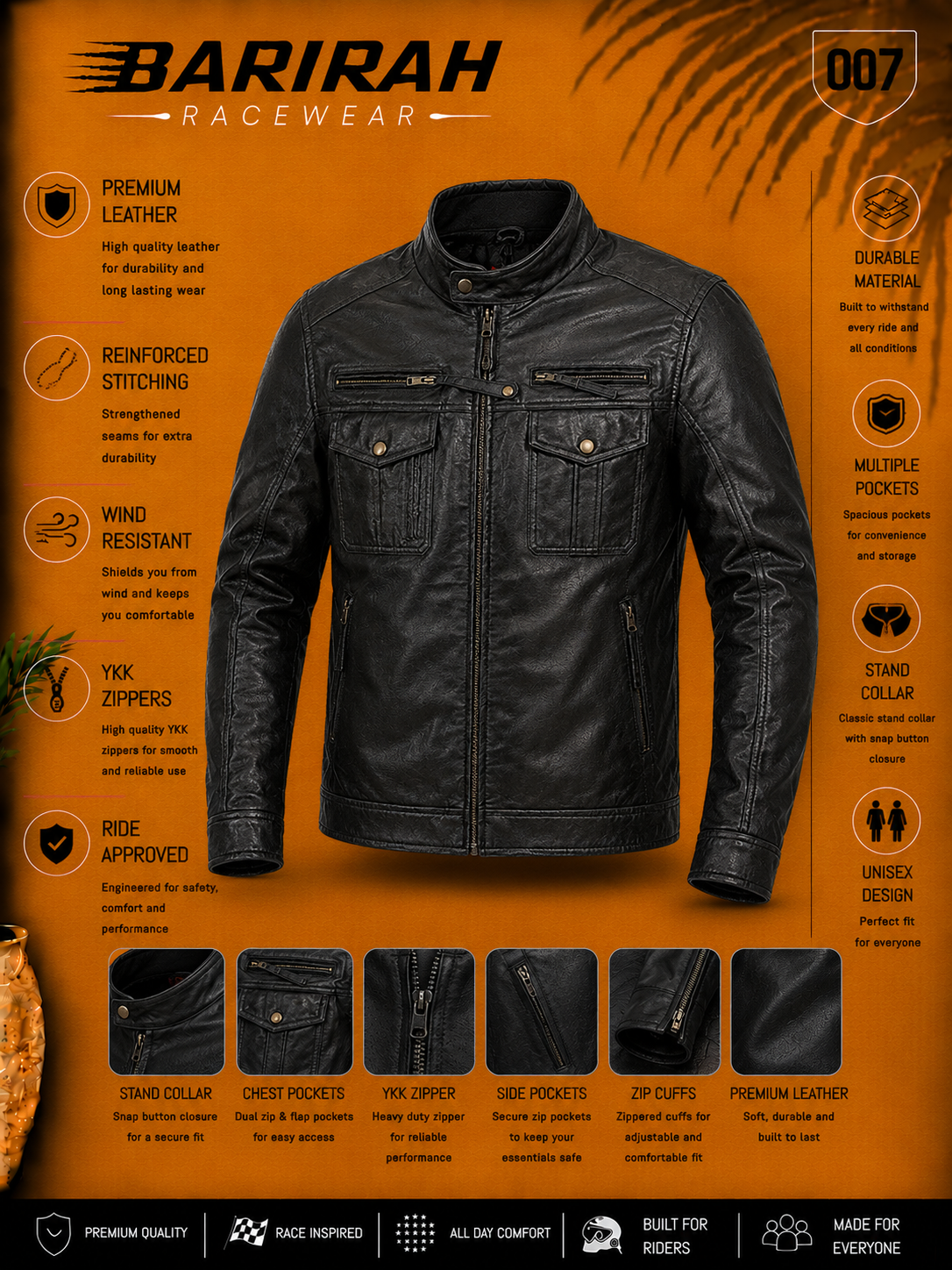 Premium Distressed Leather Motorcycle Jacket - Multi-Pocket Stand