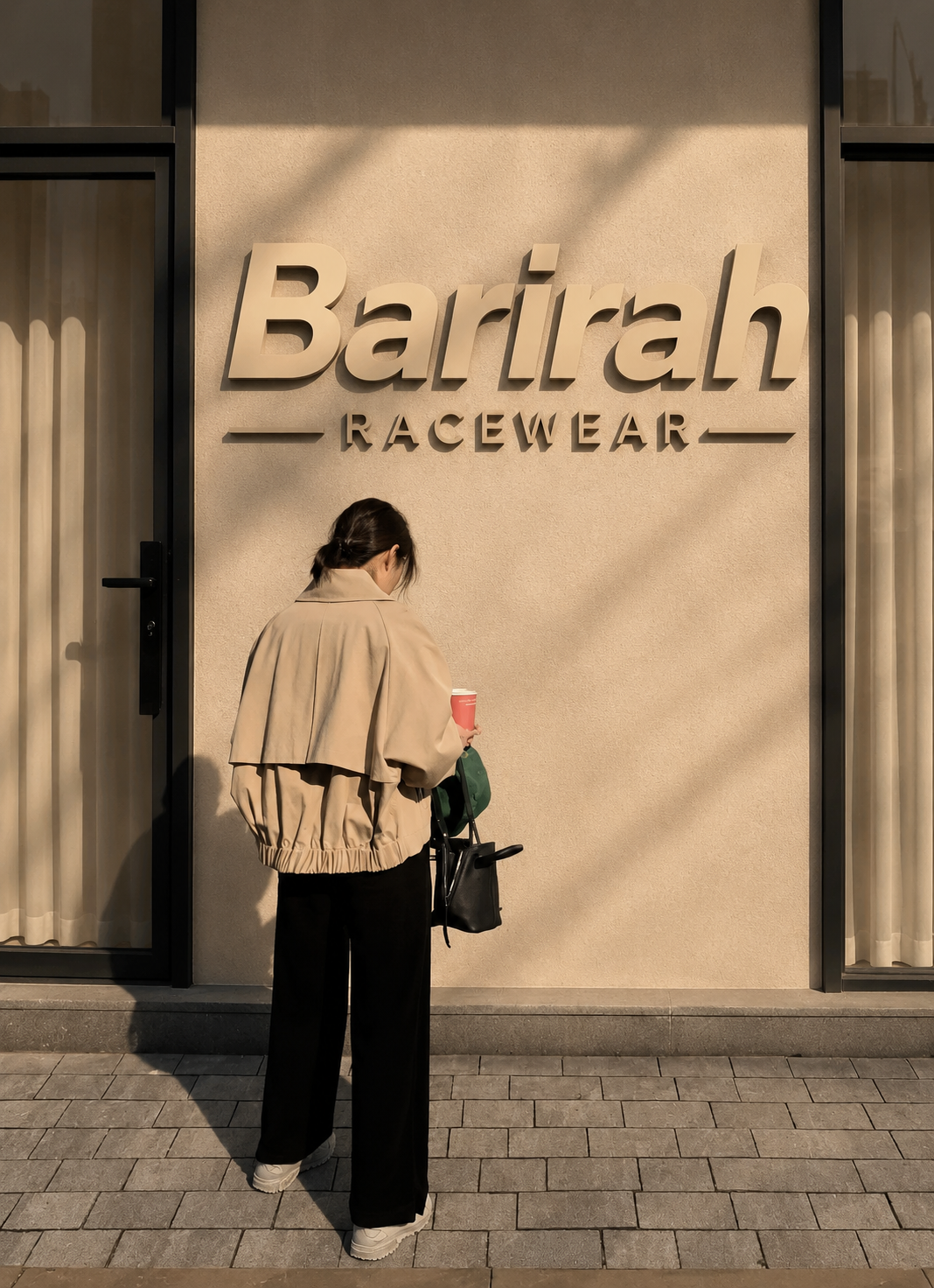 Barirah Racewear Women’s Beige Cropped Trench Jacket – Oversized Casual Lightweight Coat