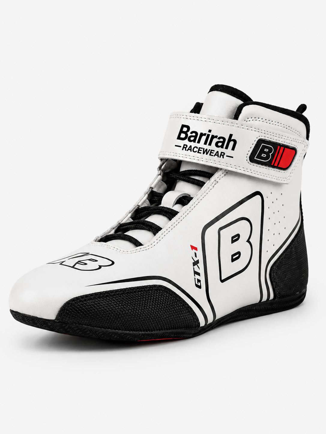 Barirah Racewear Premium Karting Racing Shoes – Professional Motorsport Driving Boots | Lightweight High-Grip Racing Footwear | White/Black