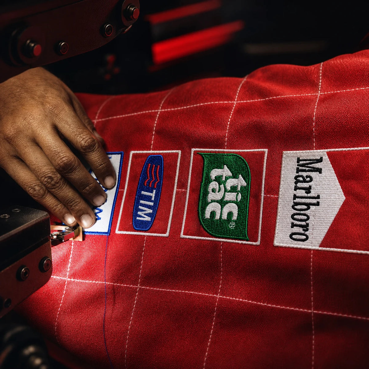 Custom race suit embroidery craftsmanship by Barirah Racewear