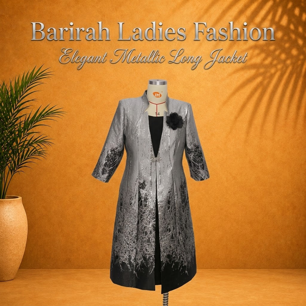 ✨ Elegant Metallic Long Jacket Dress Set | Available in Three Colors | Barirah Racewear ✨
