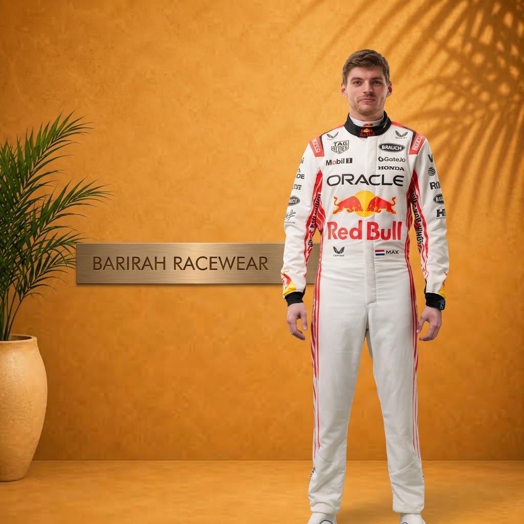 Custom handmade F1-style go-kart racing suit with a fully sublimated design.