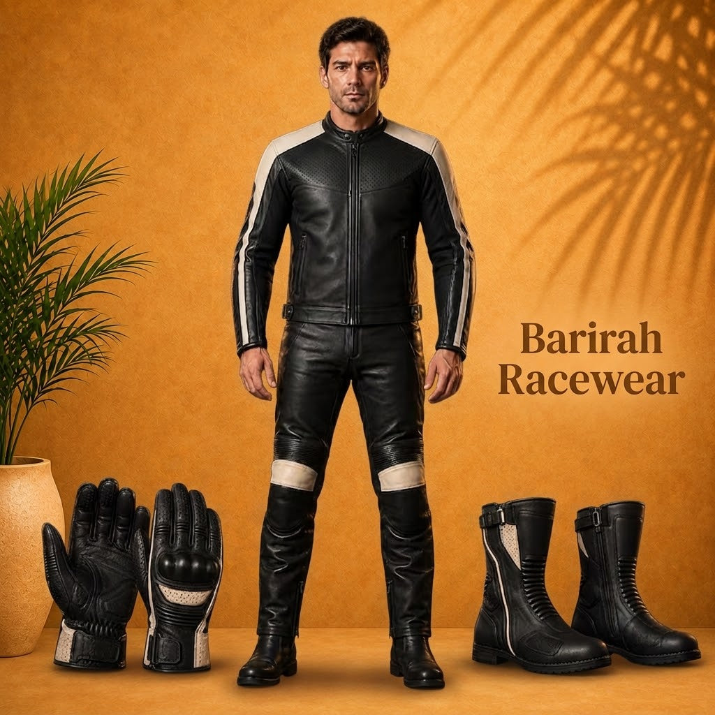 Premium Ivory Cowhide Leather Motorcycle Gear Set,