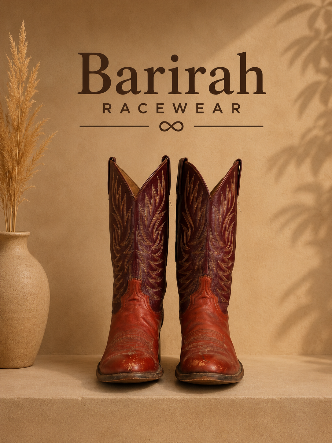 Barirah Racewear Vintage Western Leather Cowboy Boots – Burnt Red & Burgundy