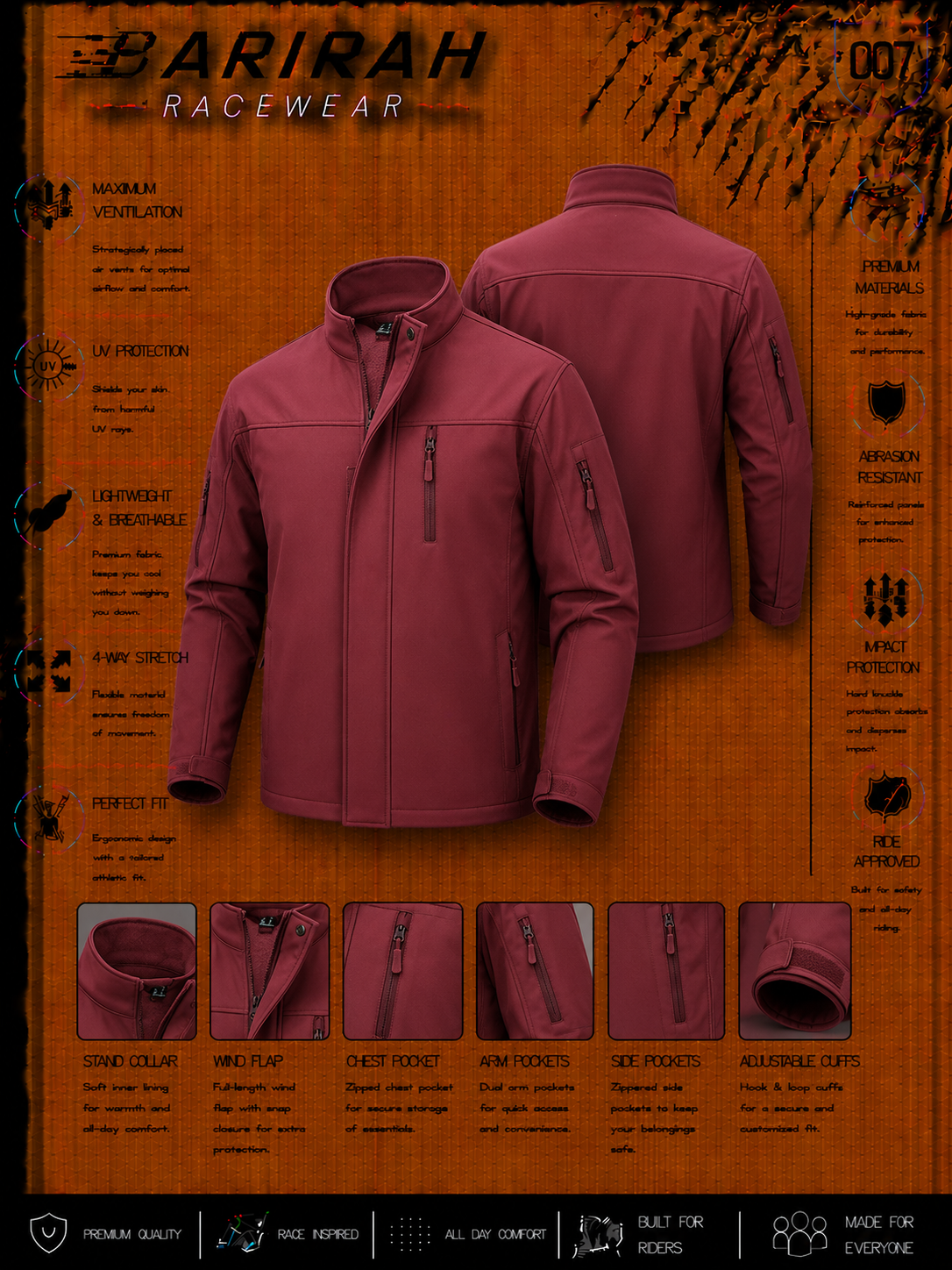 Men’s Burgundy Softshell Tactical Jacket - Wind-Resistant, Water