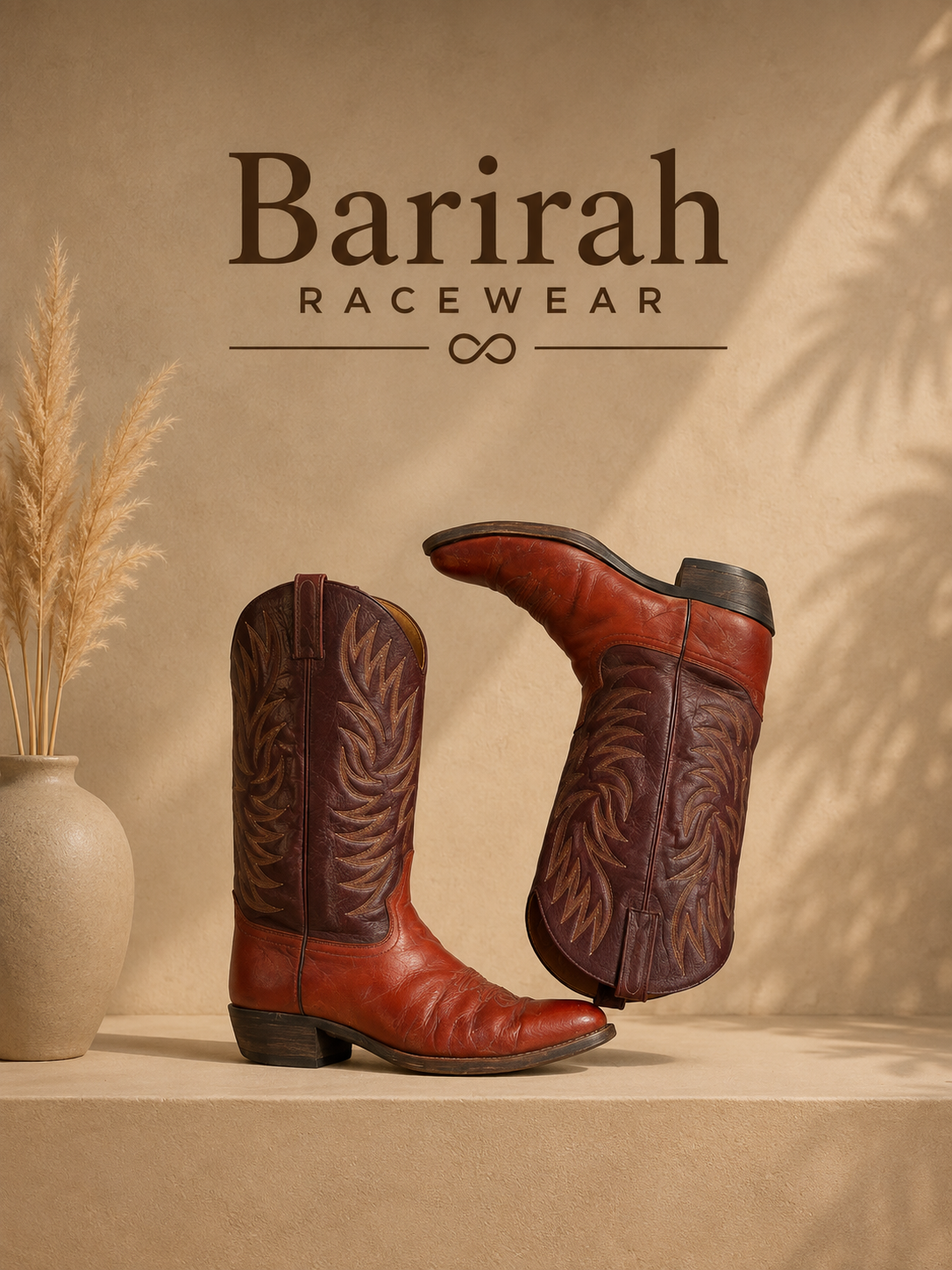 Barirah Racewear Vintage Western Leather Cowboy Boots – Burnt Red & Burgundy