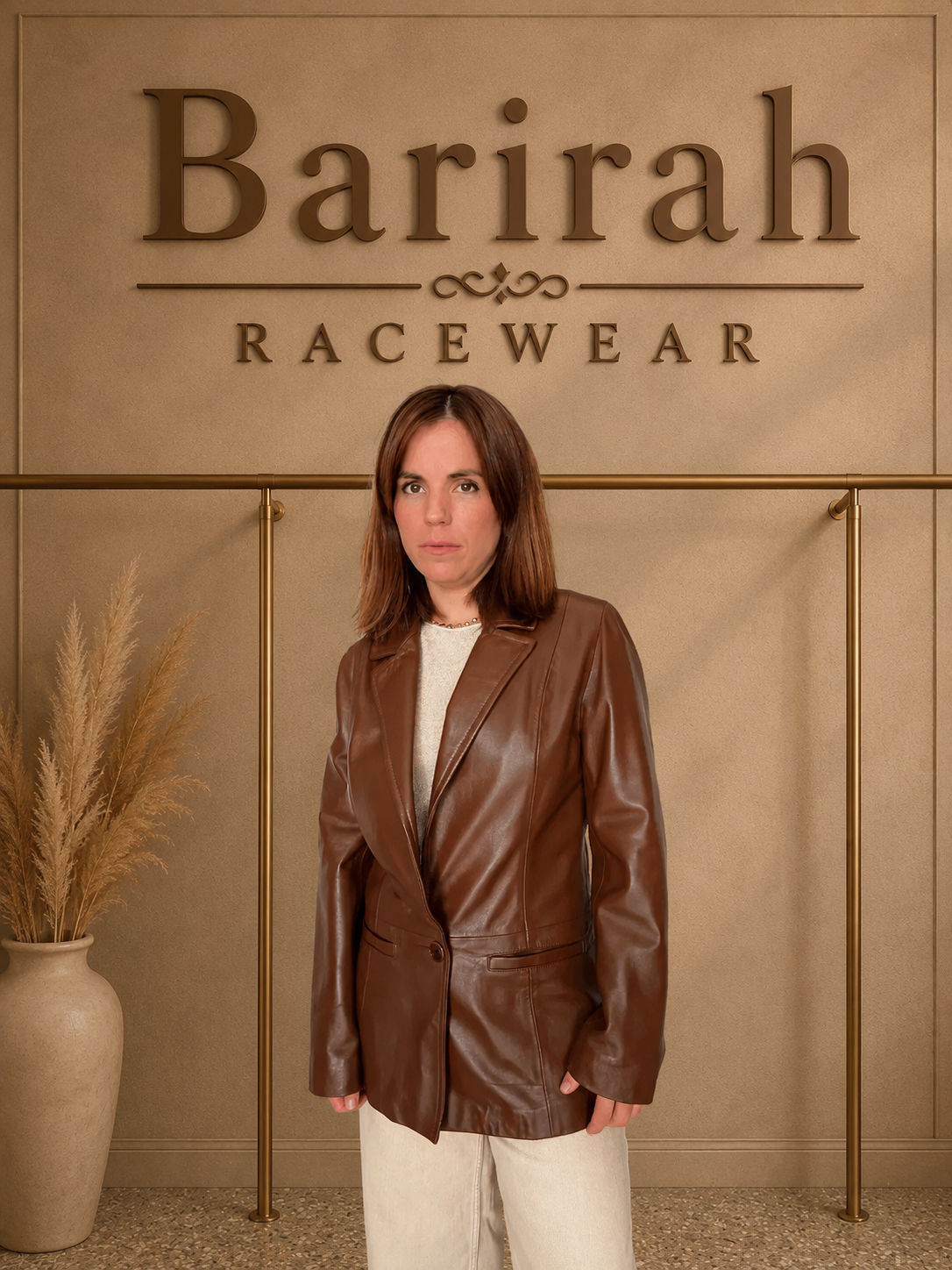 Barirah Racewear Women’s Brown Leather Blazer Jacket – Long Sleeve Tailored Single-Breasted Coat