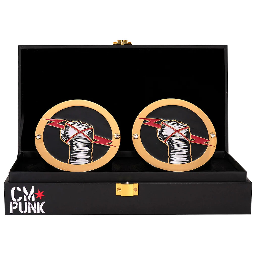 CM Punk Replica Championship Side Plate Box Set – Gold Finish WWE Collectible