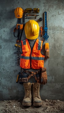 Construction PPE Safety Kit | High-Visibility Reflective Safety Vest, Hard Hat, Work Boots & Tool Belt Set | Complete Industrial Safety Gear