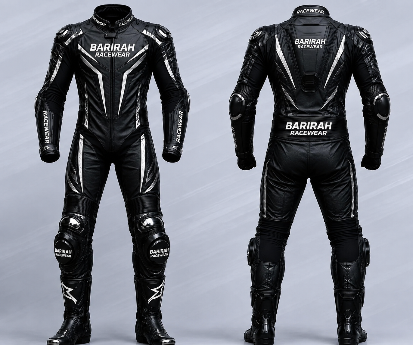 Barirah Racewear Stealth Black & White One-Piece Motorcycle Racing Leather Suit