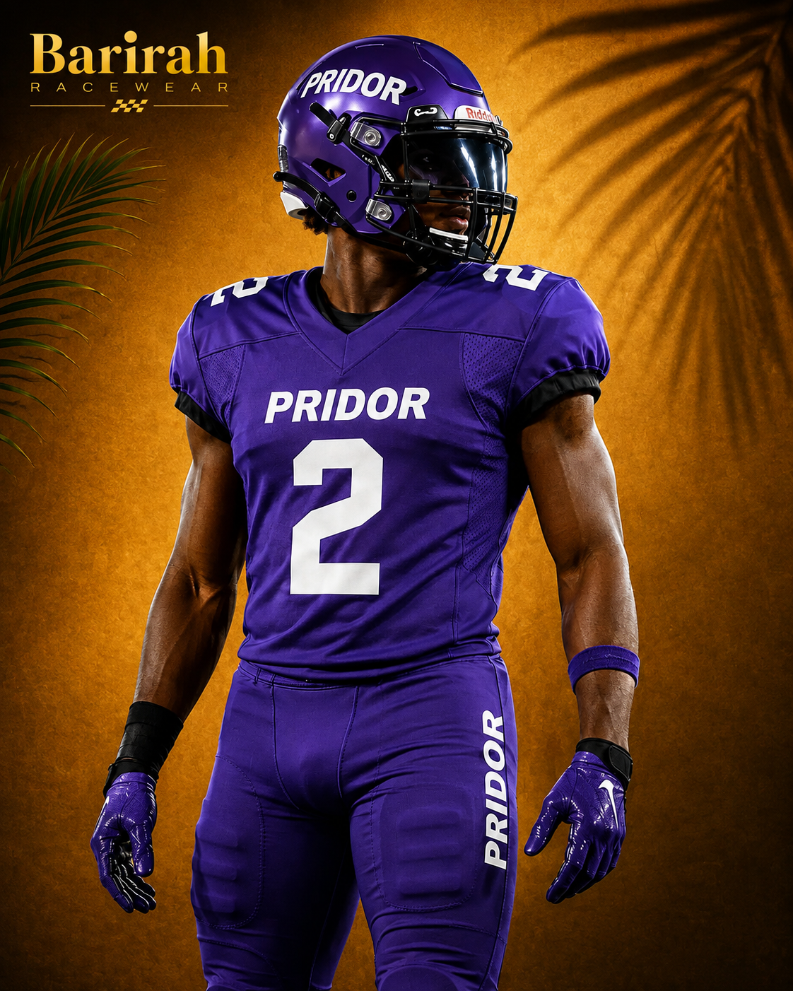 Barirah Racewear Men’s American Football Uniform Set – Purple Jersey & Pants No. 2