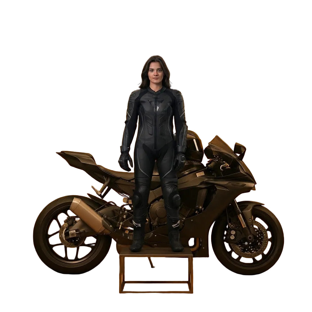Women’s black motorcycle racing suit