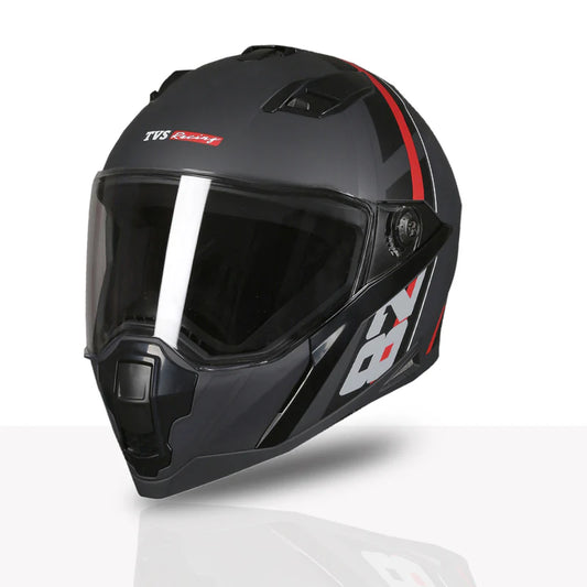 TVS Racing Full Face Motorcycle Helmet Matte Black Red Graphic | ISI Certified Riding Helmet