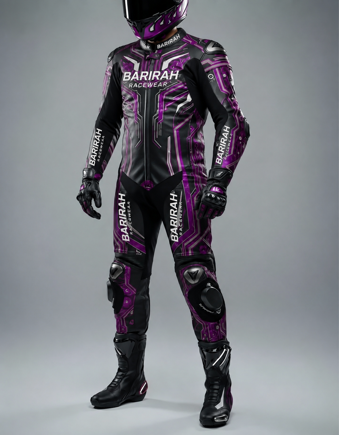 Barirah Racewear Purple & Black One-Piece Motorbike Racing Leather Suit