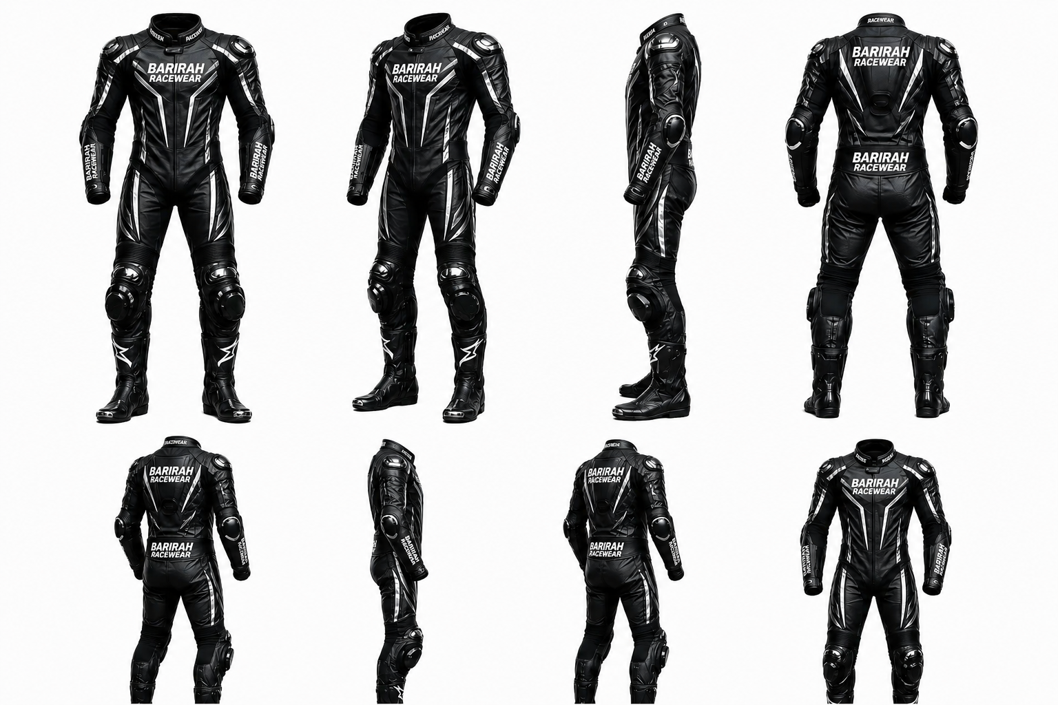 Barirah Racewear Stealth Black & White One-Piece Motorcycle Racing Leather Suit