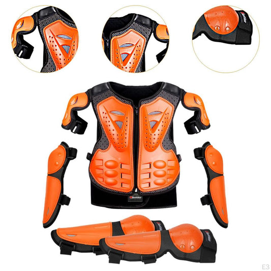 Motorcycle Body Armor Protective Gear Set | Chest, Back, Shoulder, Elbow & Knee Guards | Motocross Racing Safety Vest – Orange