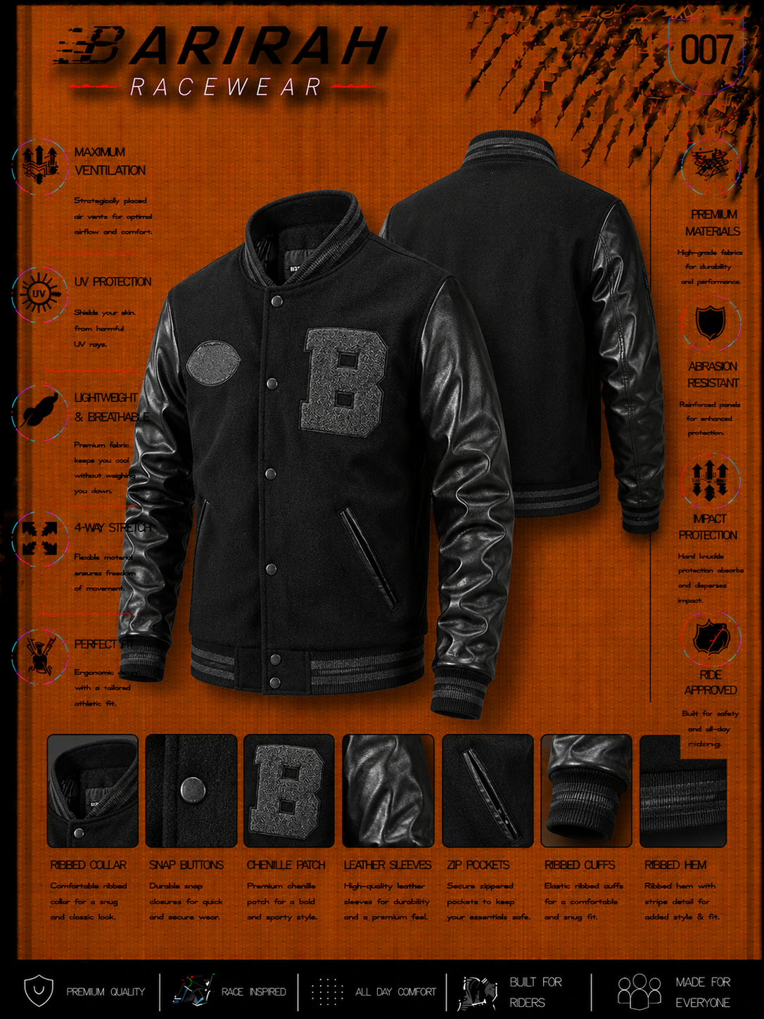 New Black Baseball Varsity Jacket - Black Body &amp; Black
